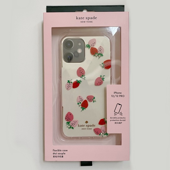 New Kate Spade New York iPhone 12 Mini Flexible Clear Strawberry with gems  Case